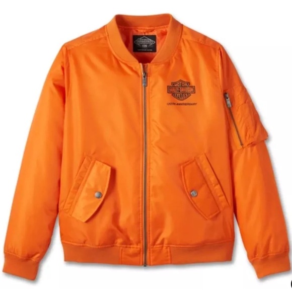 Harley-Davidson Jackets & Blazers - Harley-Davidson 120th Anniversary Harley Orange Bomber Jacket Womens